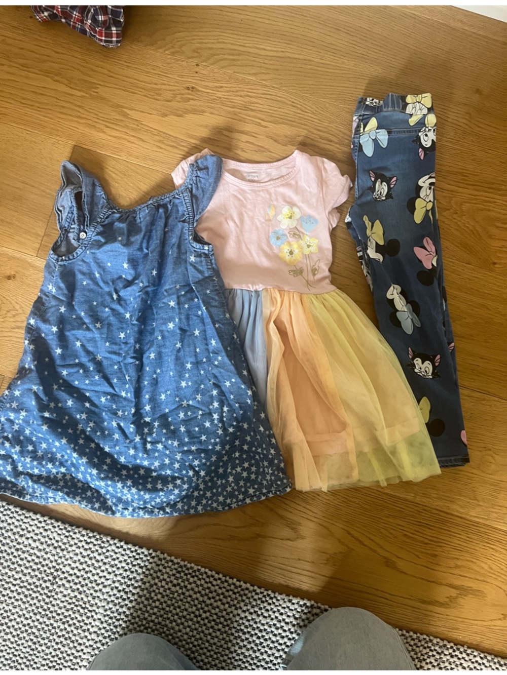 GAP Girls Pastel Tulle Dress and Denim Star Dress with Mickey Leggings